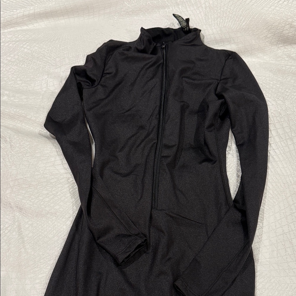 SKIMS Black Zip-Up BodySuit